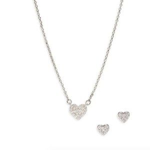 Yours Truly Silvertone & Cubic Zirconia Heart Pendant Necklace & Stud Earrings